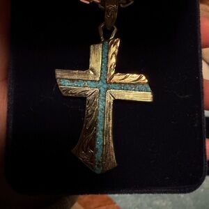 Gold and Turquoise Cross Pendant